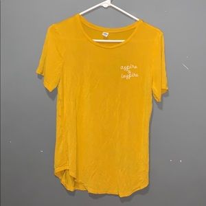 old navy yellow “aspire & inspire” shirt